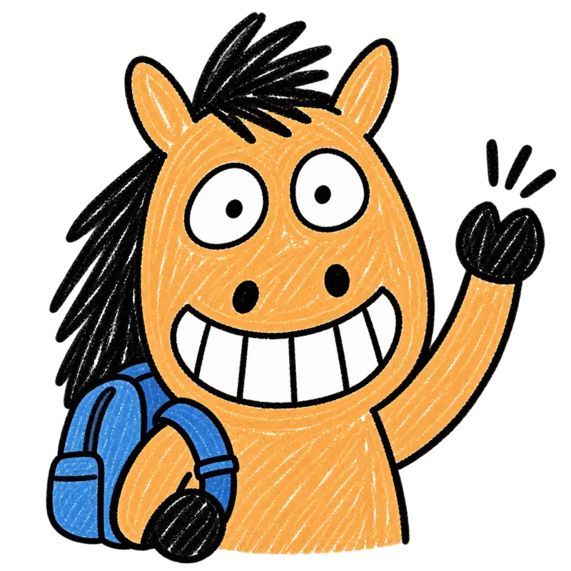 Chester waving with a blue backpack